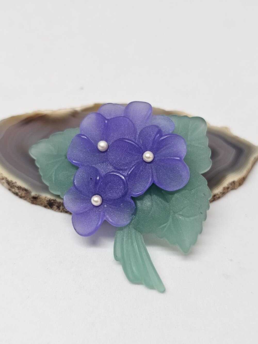 Vintage Avon Green Purple Lucite Flower Brooch 90s Pin Bouquet Jewelry Fx Pearls